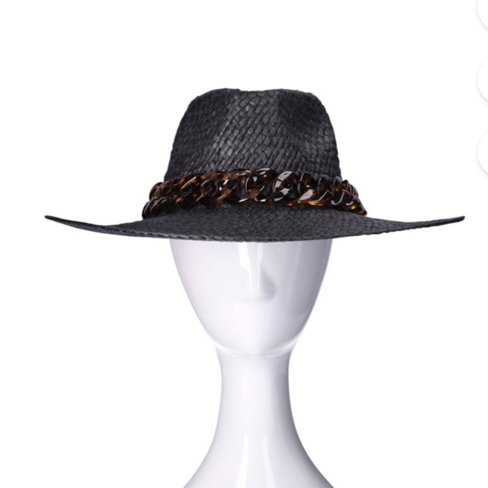 Black Straw Fedora Resin Trim
